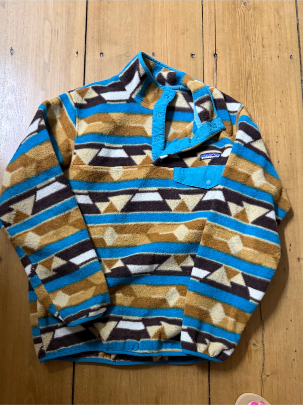 Patagonia Teal, Camel & Brown Aztec Fleece Pullover